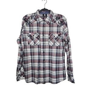 Decoded Embroidered Plaid Button Down